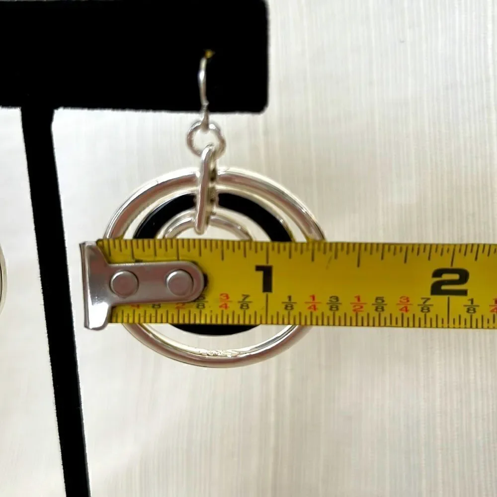 Simple and Elegant Black and Silver Tone Circle Earrings